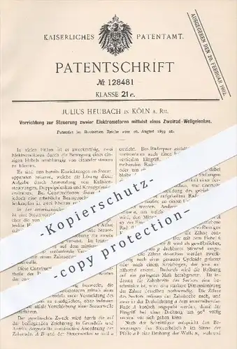original Patent - J. Heubach , Köln / Rhein , 1899 , Steuerung zweier Elektromotoren mittels eines Zweirad Wellgelenkes