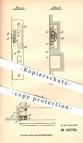 original Patent - P. Gerber / John Deininger , Ulm 1905 , Verstellen des Fallen- o. Riegelloches am Türschloss , Schloss