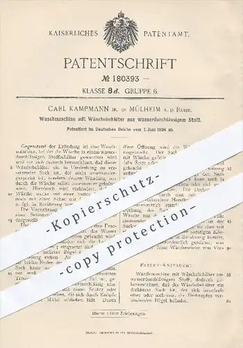 original Patent - Carl Kampmann , Mülheim / Ruhr , 1906 , Waschmaschine mit Wäschebehälter , Waschmaschinen , Wäsche !!!