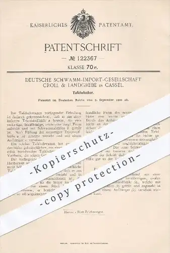 original Patent - Deutsche Schwamm Import Gesellschaft Croll & Landgrebe , Kassel , 1900 , Tafelwischer , Tafelschwamm !