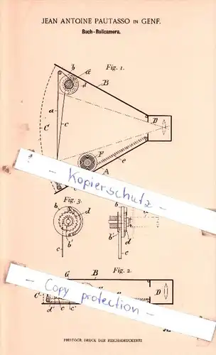 Original Patent  - Jean Antoine Pautasso in Genf , 1900 , Buch-Rollcamera !!!