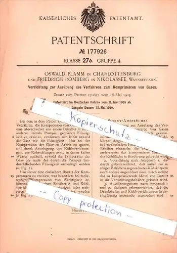 Original Patent  - Oswald Flamm in Charlottenburg und Friedrich Romberg in Nikolassee , 1905 , !!!