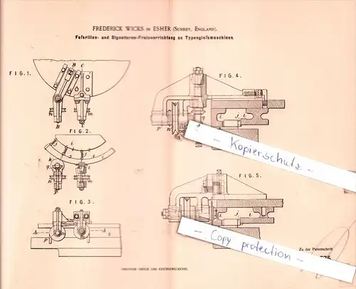 Original Patent  - Frederick Wicks in Esher , Surrey, England , 1899 , Typengießmaschinen !!!