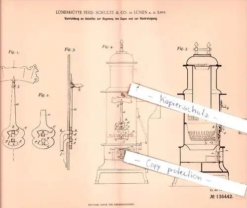 Original Patent  - Lünerhütte Ferd. Schultz & Co. in Lünen a. d. Lippe , 1901 , Heizöfen !!!