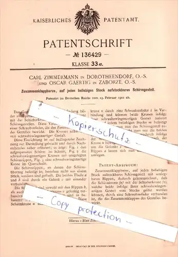 Original Patent  - Carl Zimmermann in Dorotheendorf, O.-S. und Oscar Gaertig in Zaborze , 1902 , !!!