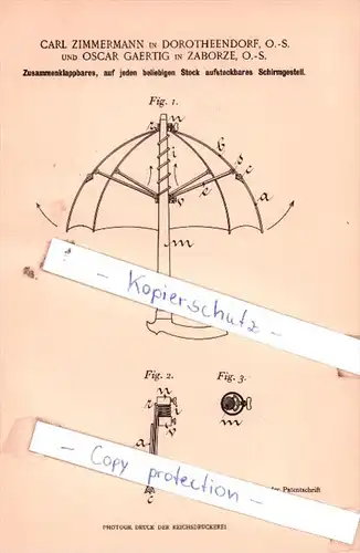 Original Patent  - Carl Zimmermann in Dorotheendorf, O.-S. und Oscar Gaertig in Zaborze , 1902 , !!!