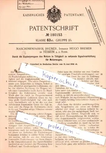 Original Patent  - Maschinenfabrik Bremer, Inhaber Hugo Bremer in Neheim a. d. Ruhr , 1904 , !!!