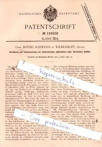 Original Patent  - Graf Botho Schwerin in Wildenhoff, Ostpr. , 1900 , Entwässerung von Stoffen !!!