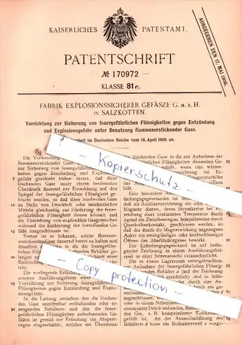 Original Patent  - Fabrik Explosionssicherer Gefäsze G.m.b.H. in Salzkotten , 1905 , !!!
