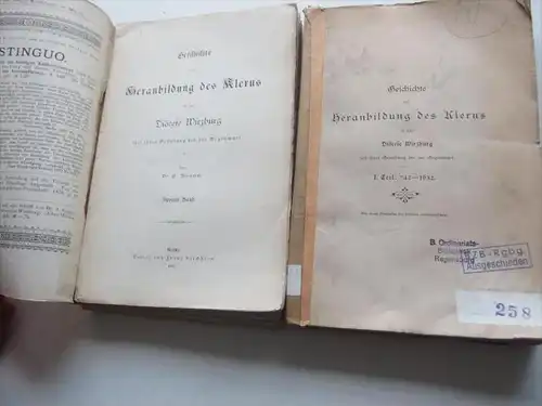 Geschichte der Heranbildung des Klerus in der Diöcese Wirzburg / Würzburg  2 Bände , 1897  , SEHR RAR !!!