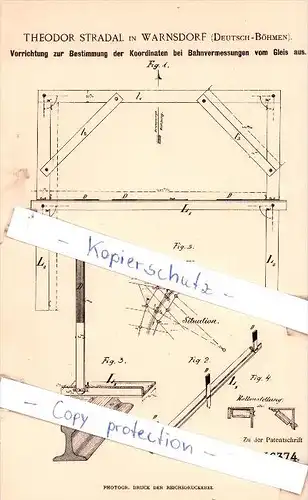 Original Patent - T. Stradal in Warnsdorf / Varnsdorf , Deutsch-Böhmen , 1890 , Bestimmung der Koordinaten !!!