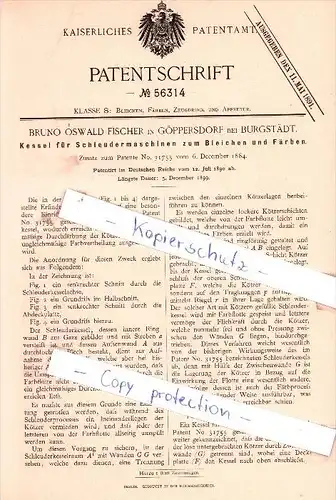 Original Patent - B. O. Fischer in Göppersdorf bei Burgstädt , 1890 , Schleudermaschinen zum Bleichen !!!