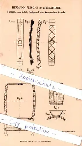 Original Patent - H. Flesche in Rheinbrohl , 1886 , Faßdaube aus Metall !!!
