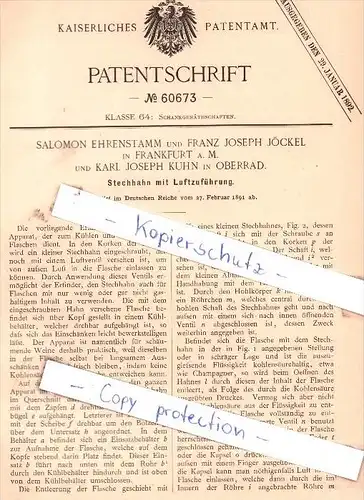 Original Patent - Salomon Ehrenstamm und Franz Joseph Jöckel in Frankfurt a. M. , 1891 , J. Kuhn in Oberrad !!!