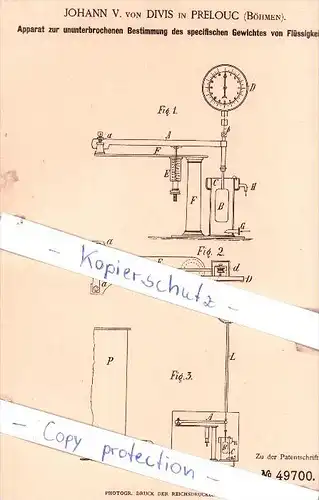 Original Patent - Johann V. von Divis in Prelouc , Böhmen , 1889 , Instrumente !!!