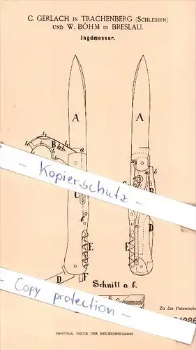 Original Patent - C. Gerlach in Trachenberg / Zmigród , Schlesien und W. Böhm in Breslau , 1890 ,  !!!