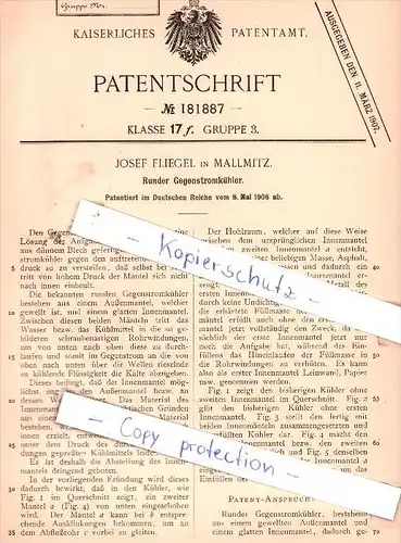 Original Patent - Josef Fliegel in Mallmitz / Malmice , 1906 , Runder Gegenstromkühler , Schlesien !!!