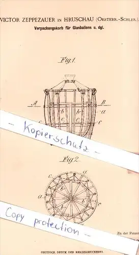 Original Patent - V. Zeppezauer in Hruschau / Ostrava , Oesterr.-Schles. , 1901 , Verpackungskorb , Glas  !!!