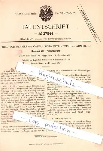 Original Patent - F. Behmer und C. Schwartz in Werl bei Arnsberg , 1883 , Blasebalg !!!