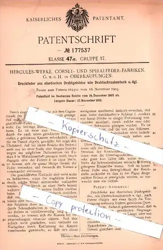 Original Patent - Hercules-Werke, Corset- und Spiralfeder-Fabriken G.m.b.H. in Oberkaufungen , 1905 ,!!!