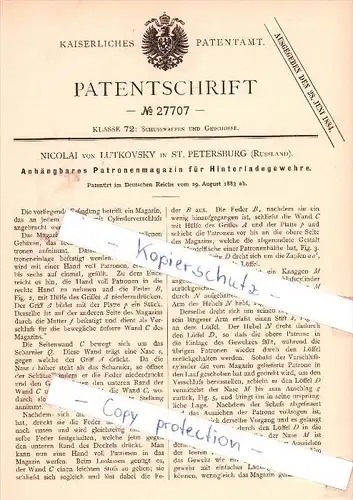 Original Patent - Nicolai von Lutkovsky in St. Petersburg , Russland , 1883 , Patronenmagazin für Gewehre , Schusswaffen