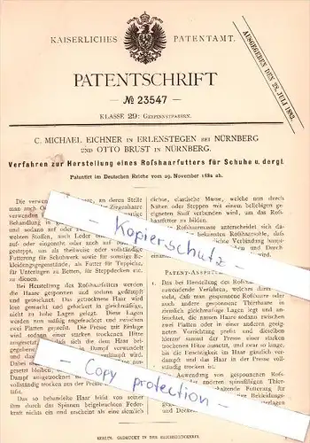 Original Patent - C. Michael Eichner in Erlenstegen bei Nürnberg und Otto Brust in Nürnberg , 1882 , !!!