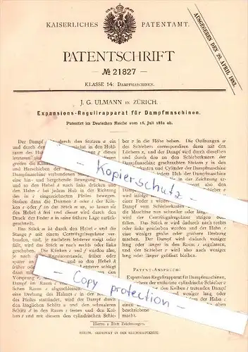 Original Patent - J. G. Ulmann in Zürich , 1882 , Expansions-Regulirapparat für Dampfmaschinen !!!