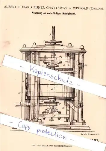 Original Patent - A. E. Fisher Chattaway in Wixford , England , 1881 , Neuerung an Mahlgängen !!!