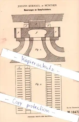 Original Patent - Johann Kernaul in München , 1881 , Neuerung an Dampfschiebern !!!