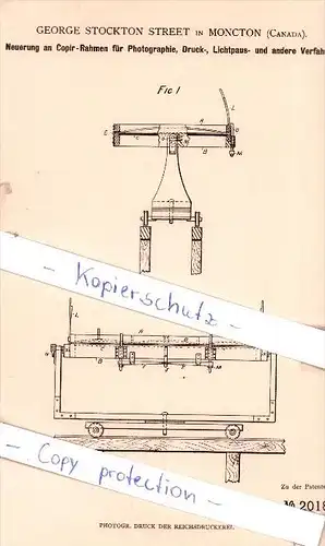 Original Patent - George Stockton Street in Moncton , Canada , 1882 , Copir-Rahmen !!!