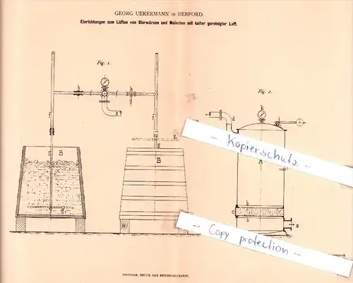 Original Patent - G. Uekermann in Herford , 1881 , Lüften von Bierwürzen und Maischen mit Luft !!!