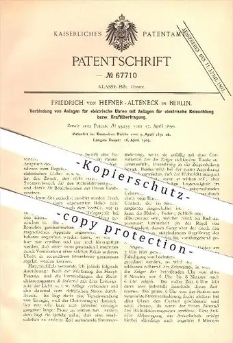 original Patent - Friedrich von Hefner-Alteneck in Berlin , 1891 , Verbindung von Anlagen für elektrische Uhren !!!
