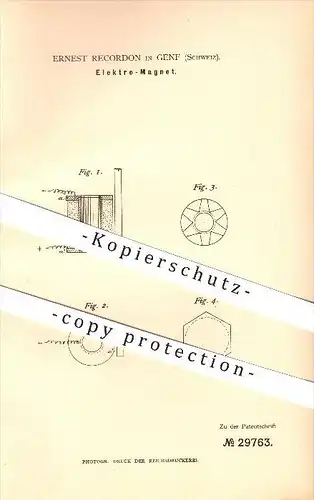 original Patent - Ernest Recordon in Genf , 1883 , Elektromagnet , Magnet , Elektrik !!!
