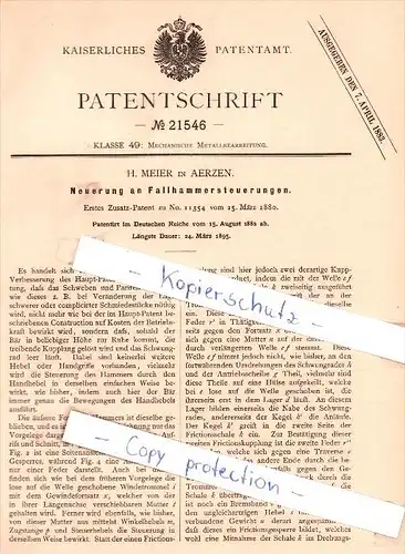 Original Patent - H. Meier in Aerzen , 1882 , Fallhammersteuerung , Hameln-Pyrmont !!!