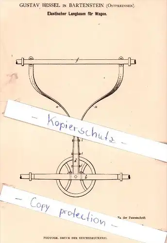 Original Patent - Gustav Bessel in Bartenstein / Bartoszyce , Ostpreussen , 1882 , Langbaum für Wagen  !!!