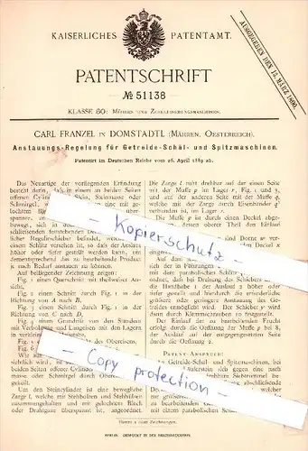 Original Patent - C. Franzel in Domstadtl / Domasov nad Bystricí , 1889 , Mühlen , Sternberk /  !!!