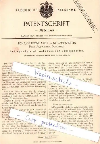 Original Patent - J. Leonhardt in Neu-Weissstein , Post Altwasser , Schlesien , 1889 , Schleppmühle !!!
