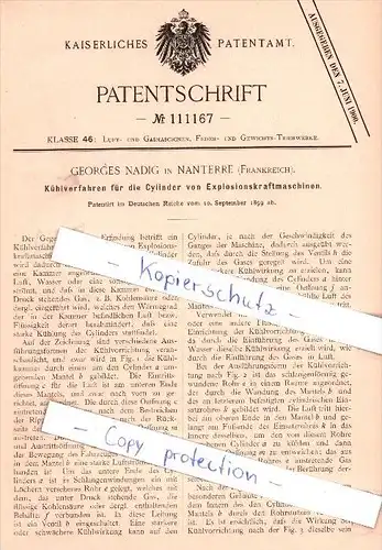 Original Patent - G. Nadig in Nanterre , Frankreich , 1899 , Luft- und Gasmaschinen !!!