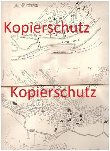 original Prospekt / Bericht - 1880 - Typhusepidemie in Oberriexingen und Denkendorf , mit Plan , Typhus , Arzt !!!