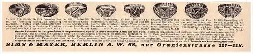 original Werbung - 1916 - Kriegsschmuck , Silber , Sims & Mayer in Berlin , Patriotika , Fingerring , Militär , Armee !!