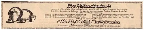 original Werbung - 1916 - Stöckig & Co , Hoflieferant in Bodenbach i.B. , Porzellan , Geschirr , Aalen !!!