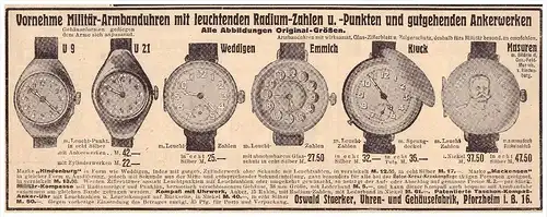 original Werbung - 1916 - Oswald Staerker , Uhren , Pforzheim i.B. , Uhrmacher  !!!
