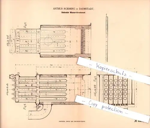 Original Patent  - Arthur Rodberg in Darmstadt , 1888 , Stehender Wasserröhrenkessel !!!