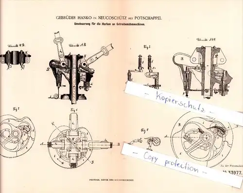 Original Patent  - Gebrüder Hanko in Neucoschütz bei Potschappel , 1885 , Getreidemähmaschinen , Freital !!!