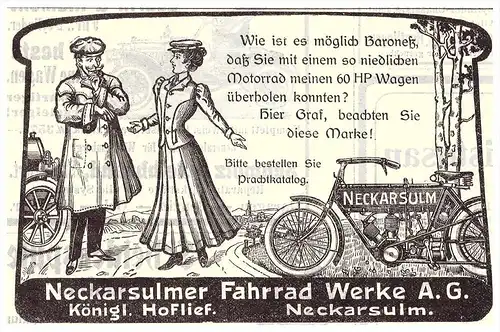original Werbung - 1907 - NSU , Motorrad , Neckarsulm , moto , Motorräder !!!