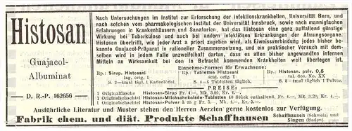 original Werbung - 1907 , Histosan , Fabrik in Schaffhausen , Kur , Arzt , Krankenhaus , Singen i. Baden !!