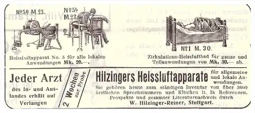 original Werbung - 1907 , Hilzinger Heissluft - Apparate , Stuttgart , Sanitätshaus , Kur , Arzt , Krankenhaus !!