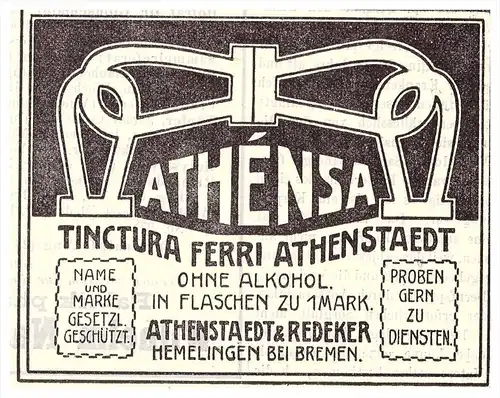 original Werbung - 1907 , Tinctura Athenstaedt & Redeker , Hemelingen b. Bremen , Kur , Arzt , Krankenhaus !!