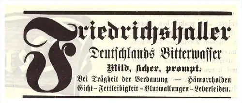 original Werbung - 1907 - Bitterwasser Friedrichshall , Kur , Arzt , Krankenhaus !!