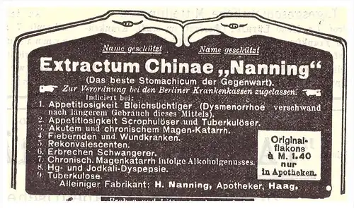 original Werbung - 1907 - H. Nanning in Haag , Extractum , Kur , Arzt , Krankenhaus !!